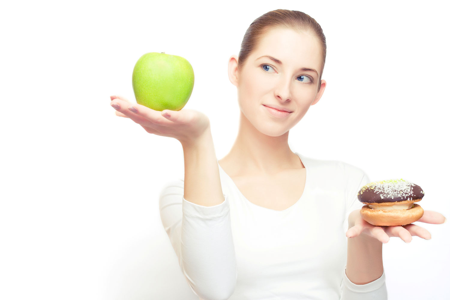 Woman choosing between Unhealthy Foods