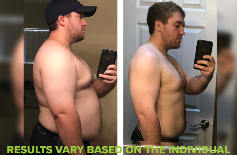 Before and after weight loss comparison.