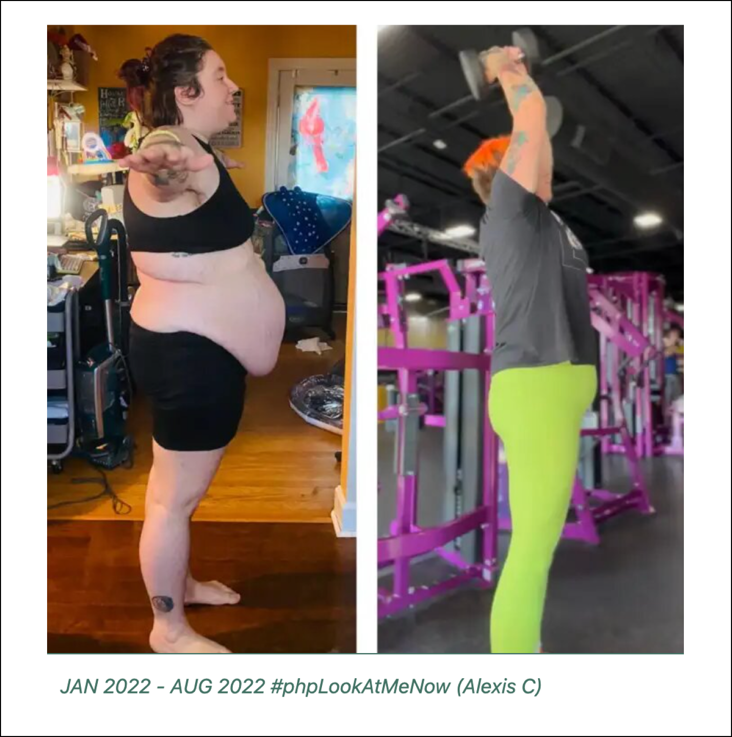 Woman's weight loss transformation January to August 2022.